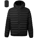 Polu Men's Puffer Jacket with Hood Warm Lightweight Hooded Winter Coat Puffer Jacket for Men Work Outdoor Hiking