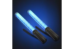 ELLUMIN 2 Pack Traffic Wand, 14-inch Blue Traffic Control Baton with 3 Flashing Modes, Night Safety Signal LED Wand with White LED on Top for Airport Marshaling, Parking, Car Directing.（Blue, 2pack