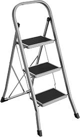 SONGMICS 3-Step Folding Ladder Dove Grey Safety Lock 150 kg