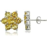 Sterling Silver Genuine and Created Gemstone Flower Stud Earrings