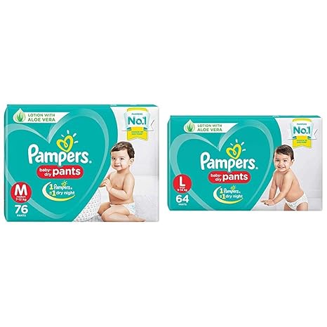 Pampers New Diapers Pants, Medium (76 Count) & Pampers New Diapers Pants, Large (64 Count)
