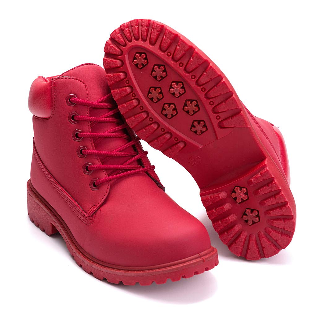 DADAWEN Women's Round Toe Waterproof Lace Up Platform Chunky Low Heel Work Combat Boots Fashion Ankle Booties - Image 4