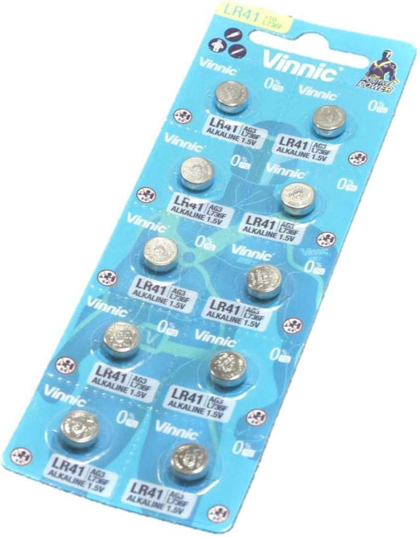 Vinnic AG3 1.5 V, 10 x batteries, alkaline, mini, G3 LR41 L736, batteries with long shelf life, pack of 10-1 blister card
