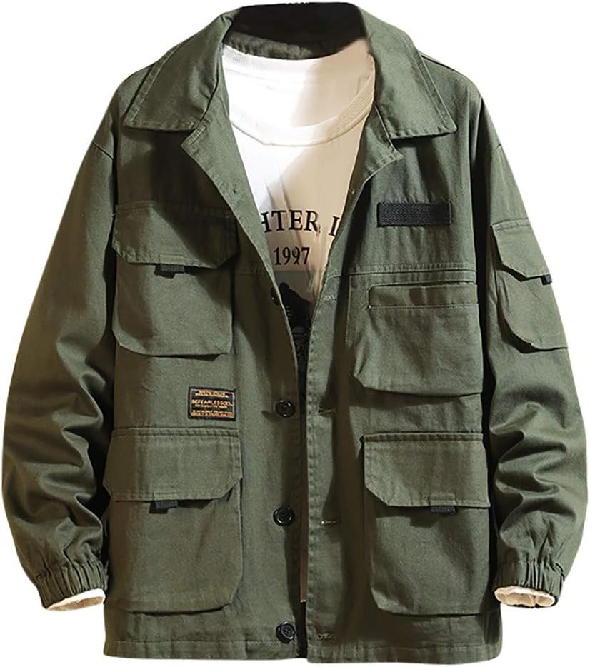 TWIFER Men's Outerwear Japanese Multi-Pocket Lapel Overcoat Fashion Plain Lapel Coat Jacket