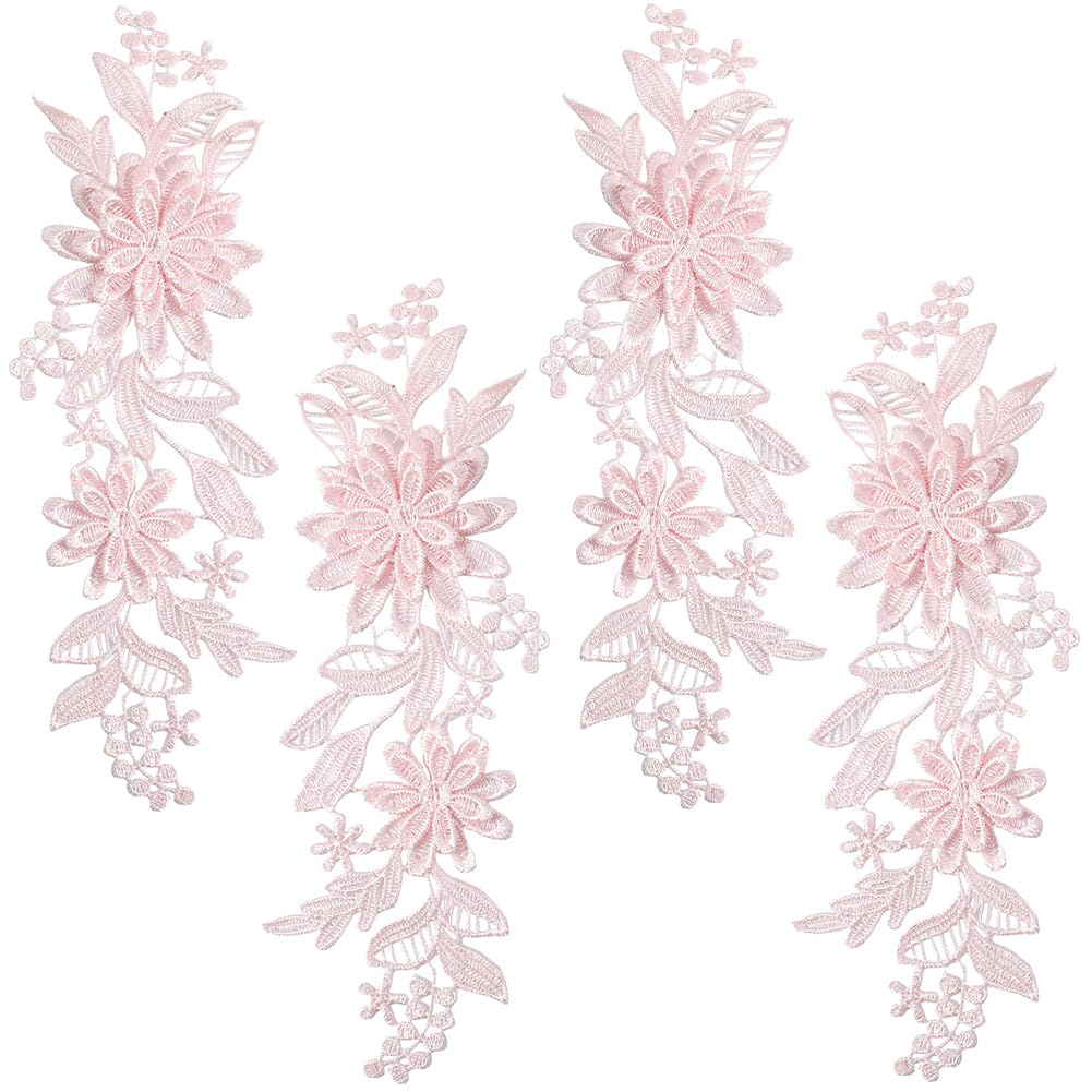 Photo 1 of CABODYALS 4Pcs Light Pink Flower Applique 3D Floral Embroidery Vintage Appliques Polyester Soild Embroidered Lace Sew on Patches