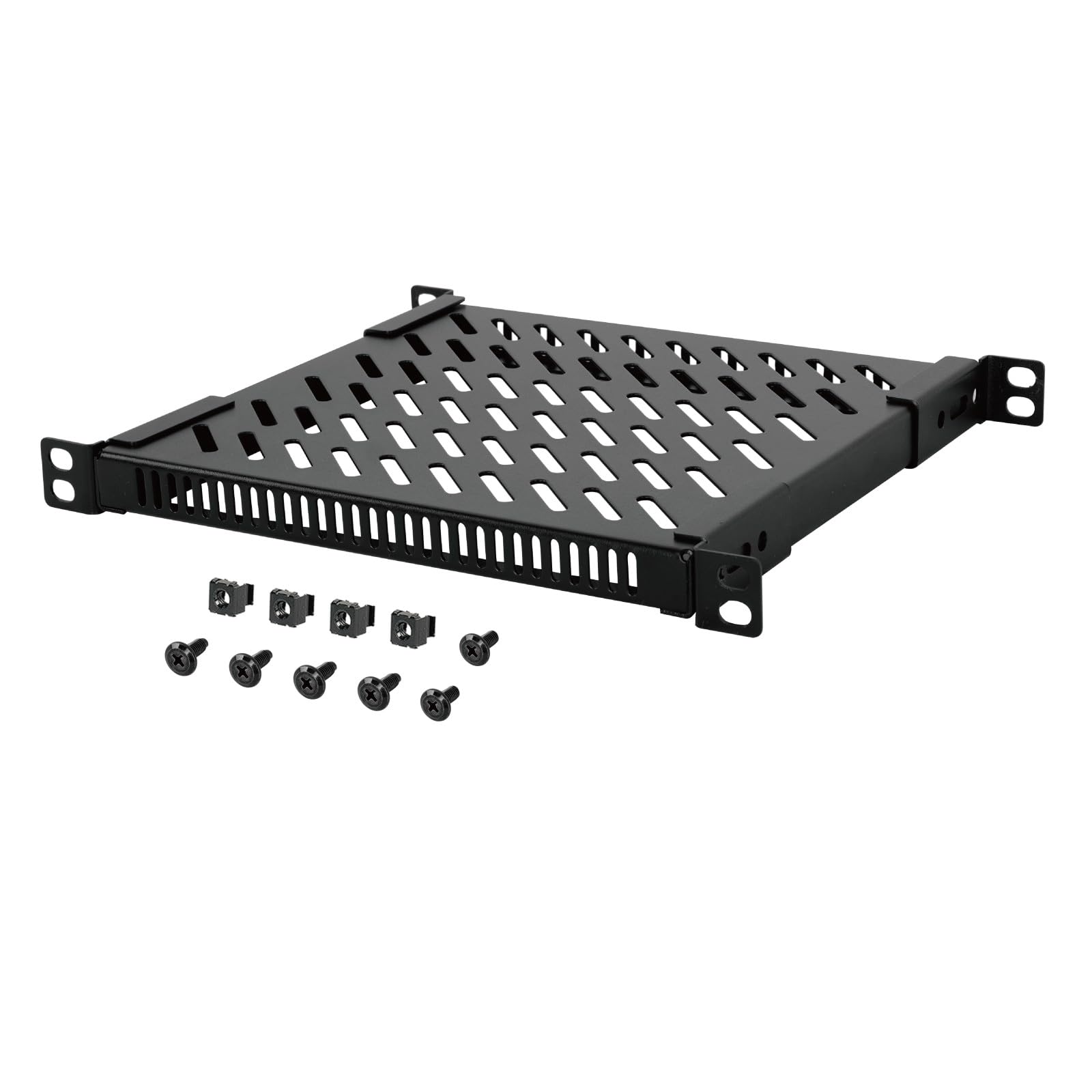 Photo 1 of Tecmojo 0.5U Rack Shelf for 10" Server Rack & Cabinet, Adjustable 7.87-10.24" Depth, Vented Metal Tray, Heavy Duty Support up to 66 lbs, Enhanced Ventilation, Black