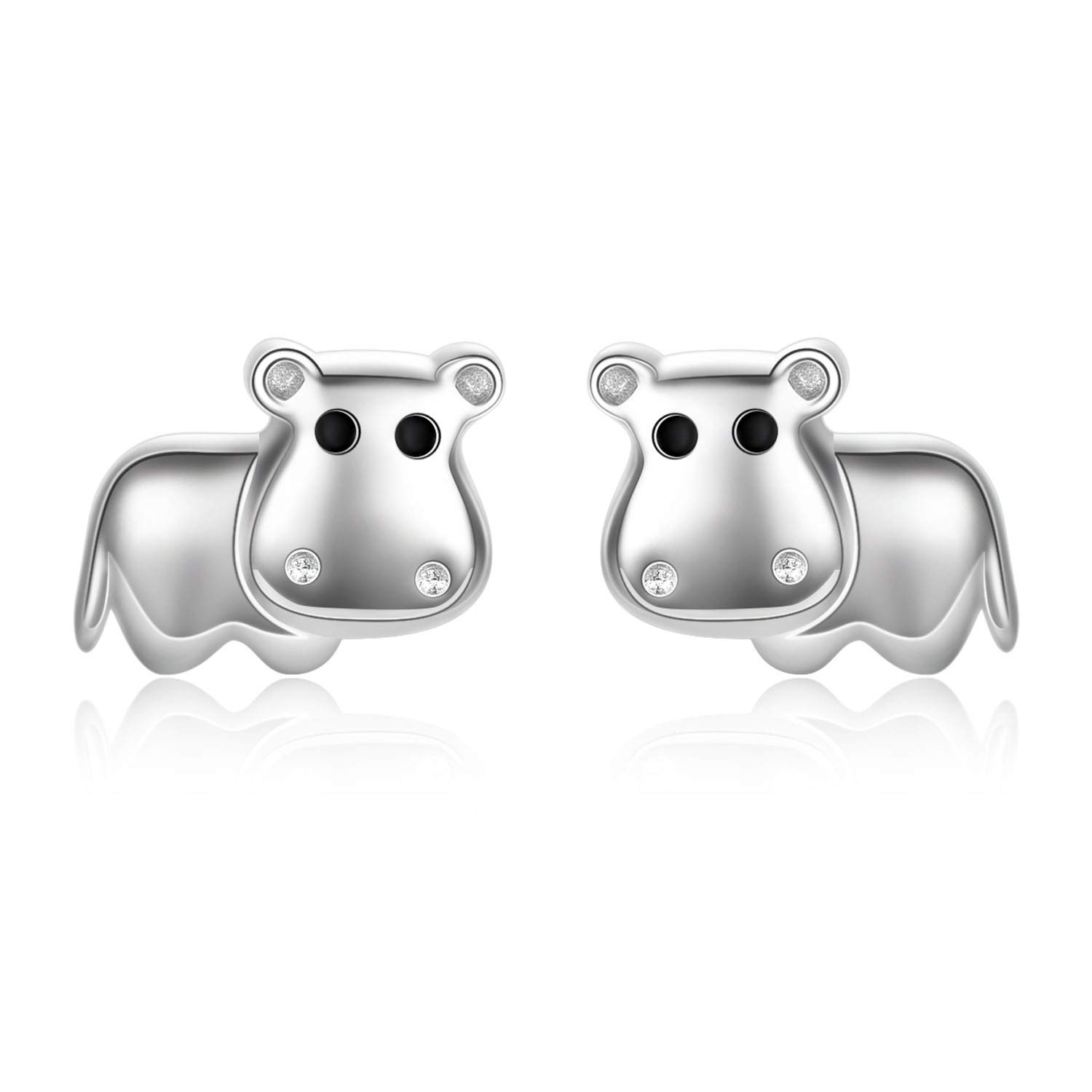 WINNICACA S925 Sterling Silver Cute Animal Hippopotamus Stud Earrings Jewellery Gifts for Daughter Teens Women