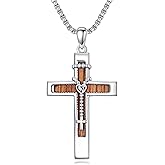 PELOVNY Cross Necklace for Men Women 925 Sterling Silver Crucifix Pendant Necklace Religious Christian Jewelry Gifts for Him Her