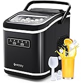 Ecozy Countertop Ice Maker, Portable, Self-Cleaning, 9 Bullet Ice Cubes in 6 Mins, 26lbs/24Hrs, Ice Maker Machine with Ice Bags, Handle, Standing Scoop and Basket, Black, IM-BS261C