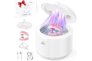PUFTEM 45kHz Ultrasonic Retainer Cleaner Machine, 200ML Dental Deep Cleaning Pod for Dentures, Aligners, Invisalign, Mouth Guards, Night Guards, Jewelry, Toothbrush, 5/10/15 Mins Timer