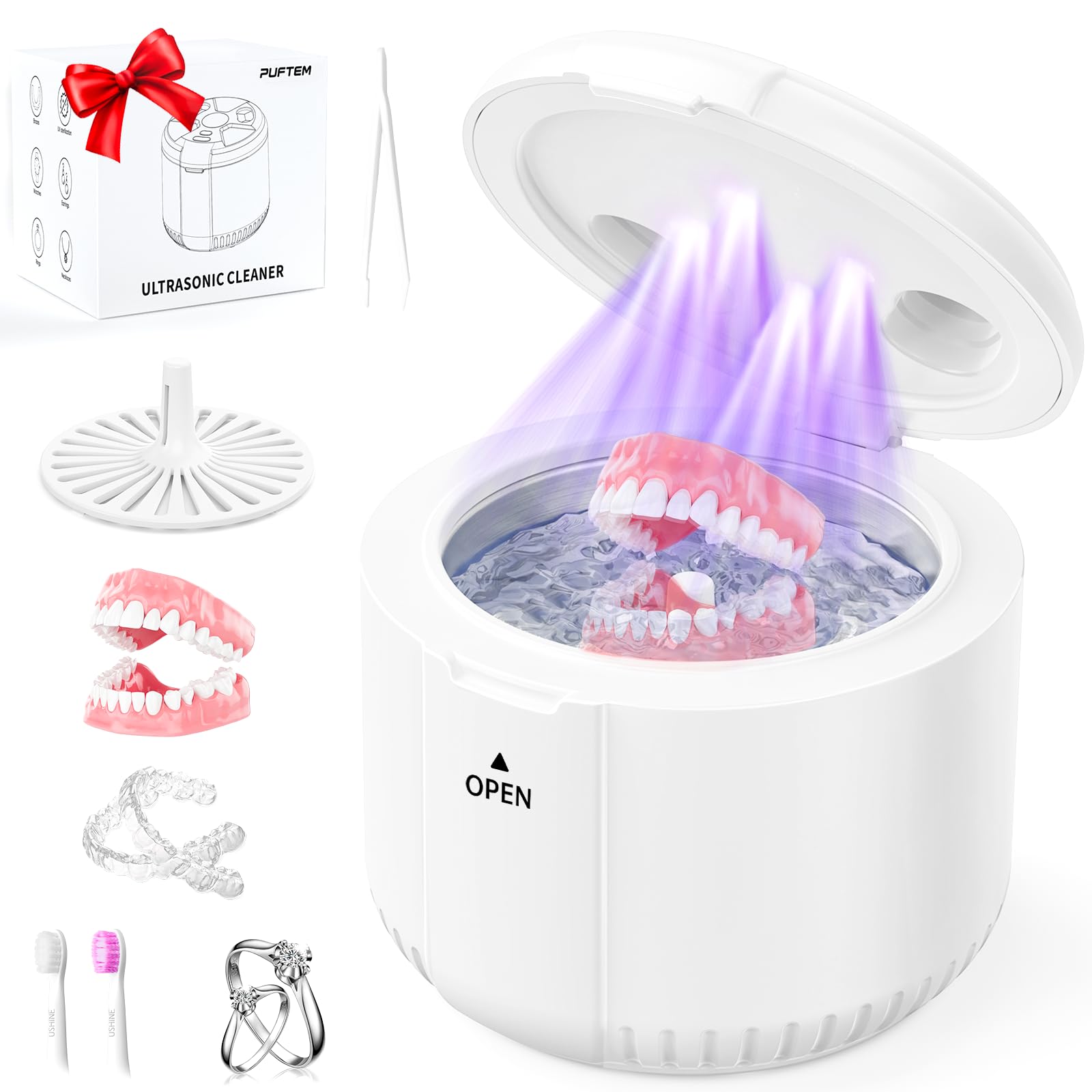Photo 1 of 45kHz Ultrasonic Retainer Cleaner Machine, 200ML Dental Deep Cleaning Pod for Dentures, Aligners, Invisalign, Mouth Guards, Night Guards, Jewelry, Toothbrush, 5/10/15 Mins Timer