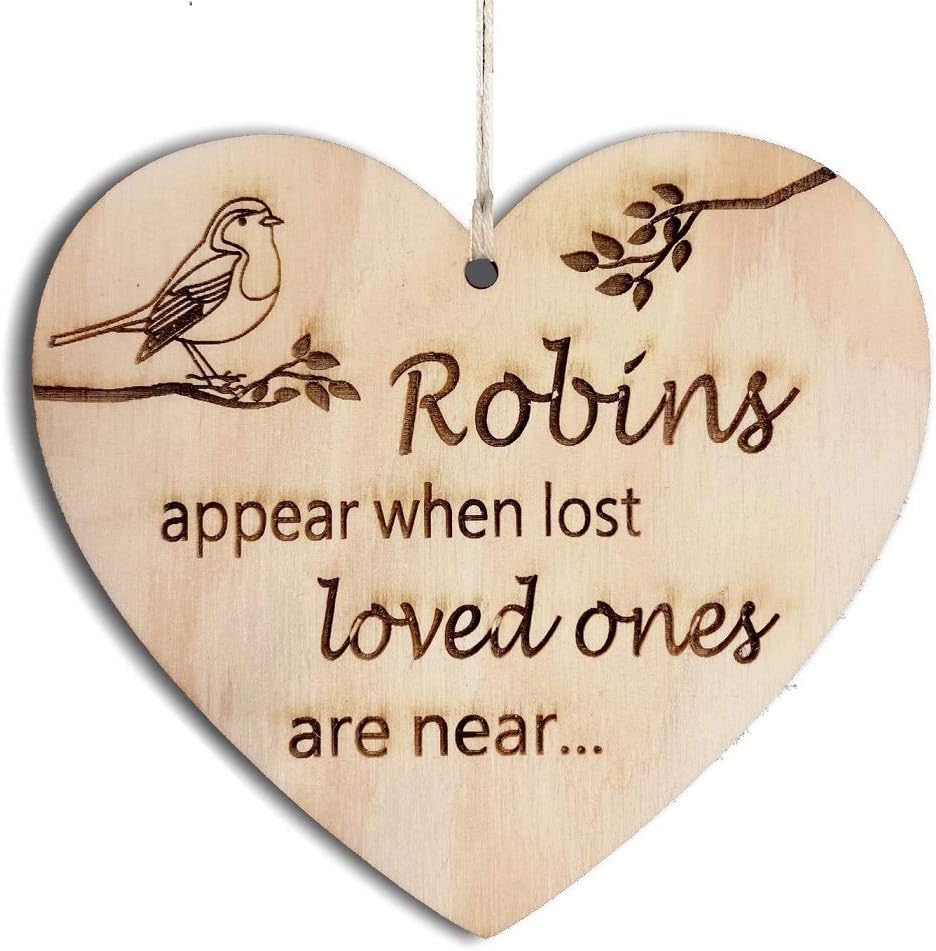 Pet-Jos Robins Appear Plaque Wooden Hanging Heart Gift for Best Friend Family Heart Wooden Sign Friendship Robin Memory Quote FBA