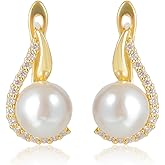 Ladies' Pearl Earrings - 14K Gold Plated/Pearl Drop-Style Fashionable Earrings - Wedding Jewelry - Suitable for Women to Wear