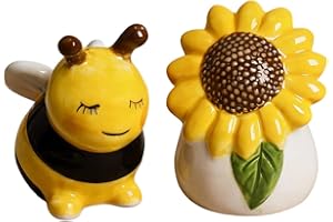 SOCOSY Sunflower and Bee Salt and Pepper Shakers Set, 2 PCS Ceramic Salt & Pepper Shakers Set