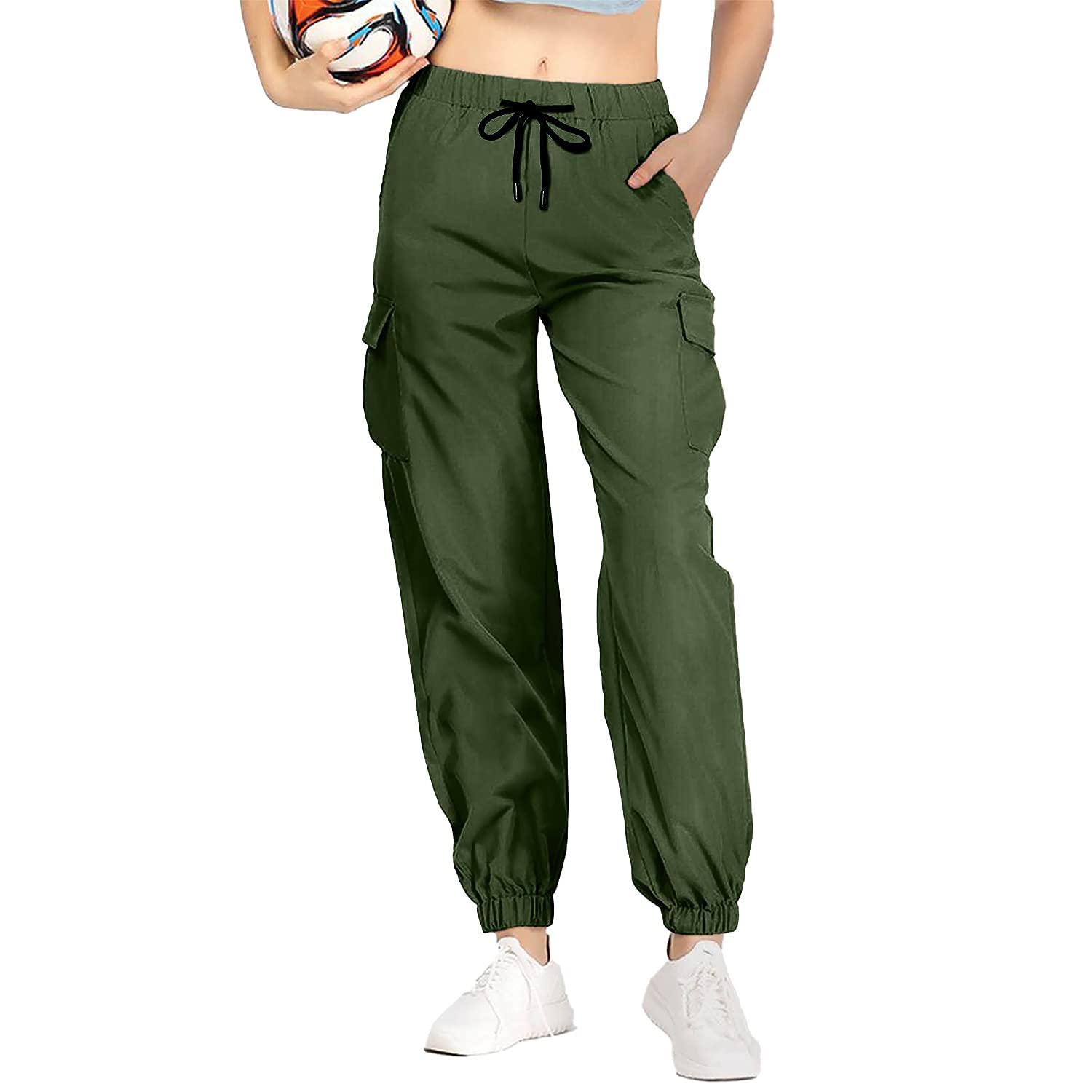 Buy Floreos Relaxed Fit Cargo Joggers for Women (30, Army, Numeric_30