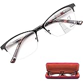 Missfive Premium Progressive Multifocus Metal Reading Glasses Women & A Case, Quality Spring Hinge Blue Light Blocking No Line Lens Multifocal Readers(for Mid-Near Workspace_3.0x_Classic Black)