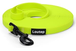 Loutep Biothane Long Line Dog Leash 5ft, 10ft, 16ft, 30ft, 50ft PVC Recall Waterproof Dog Leash Beach Swimming Tracking Training Dogs Lead for Pet, Medium and Large Dogs