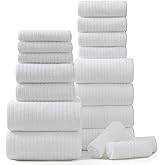 18 Piece Bath Towels Set,Ultra Soft Family Bathroom Towel Set with Hanging Loops-6 Bath Towels,6 Hand Towels,6 Washcloths,Highly Absorbent Quick Dry Shower Towel for Bathroom,Hotel,Spa-White Towel Set