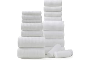 JESSY HOME 18 Piece Bath Towels Set,Ultra Soft Family Bathroom Towel Set with Hanging Loops-6 Bath Towels,6 Hand Towels,6 Washcloths,Highly Absorbent Quick Dry Shower Towel for Bathroom,Hotel,Spa-White Towel Set