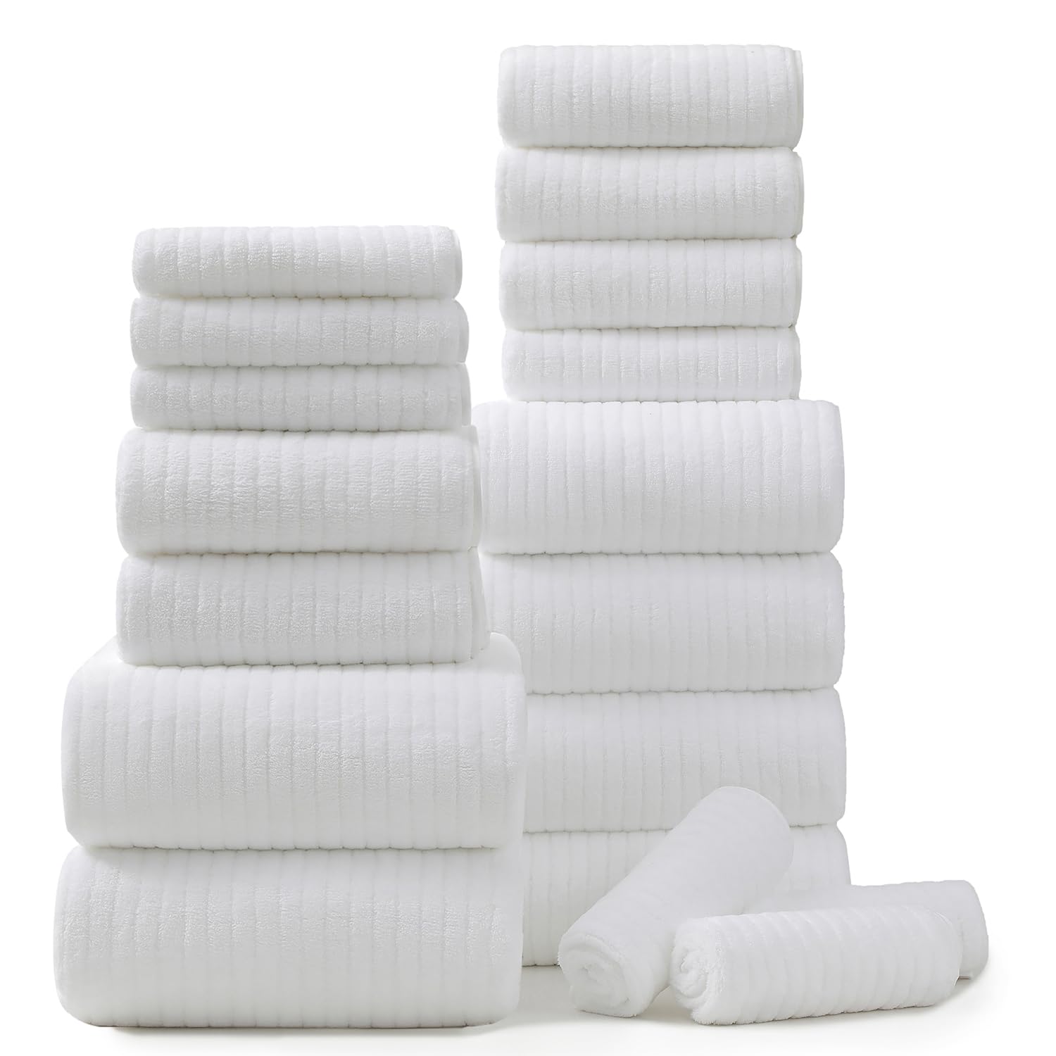 Photo 1 of 18 Piece Bath Towels Set,Ultra Soft Family Bathroom Towel Set with Hanging Loops-6 Bath Towels,6 Hand Towels,6 Washcloths,Highly Absorbent Quick Dry Shower Towel for Bathroom,Hotel,Spa-White Towel Set