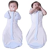 Babelio Baby Swaddle with Zipper Sleeves Transitional Newborn Swaddle Hands Up Moisture-Wicking Zip Up Sleep Sack Blue