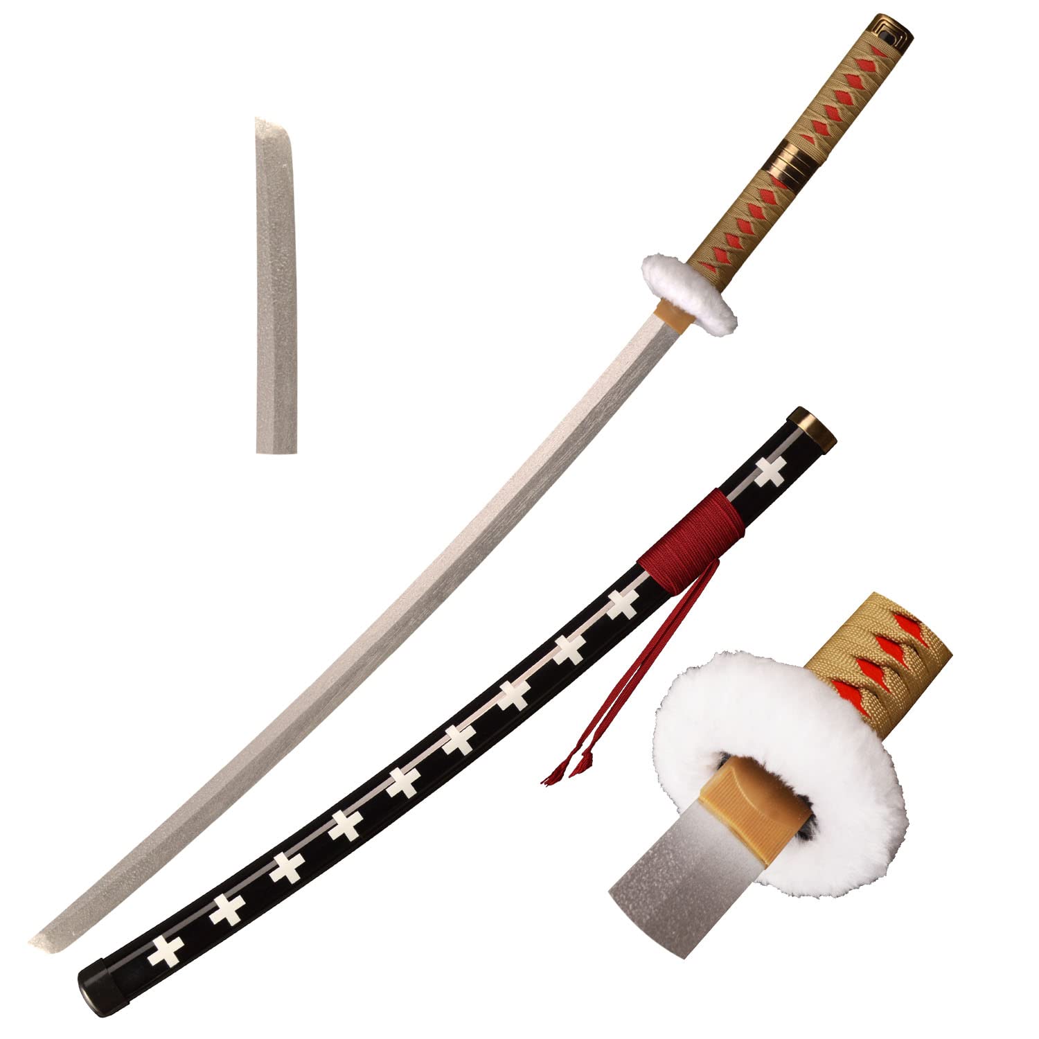 Skyward Blade Wooden Sword Roronoa Zoro Katana, Anime Original Texture Japanese Samurai Sword, Trafalgar Law Katana Red Yellow for Cosplay Collection