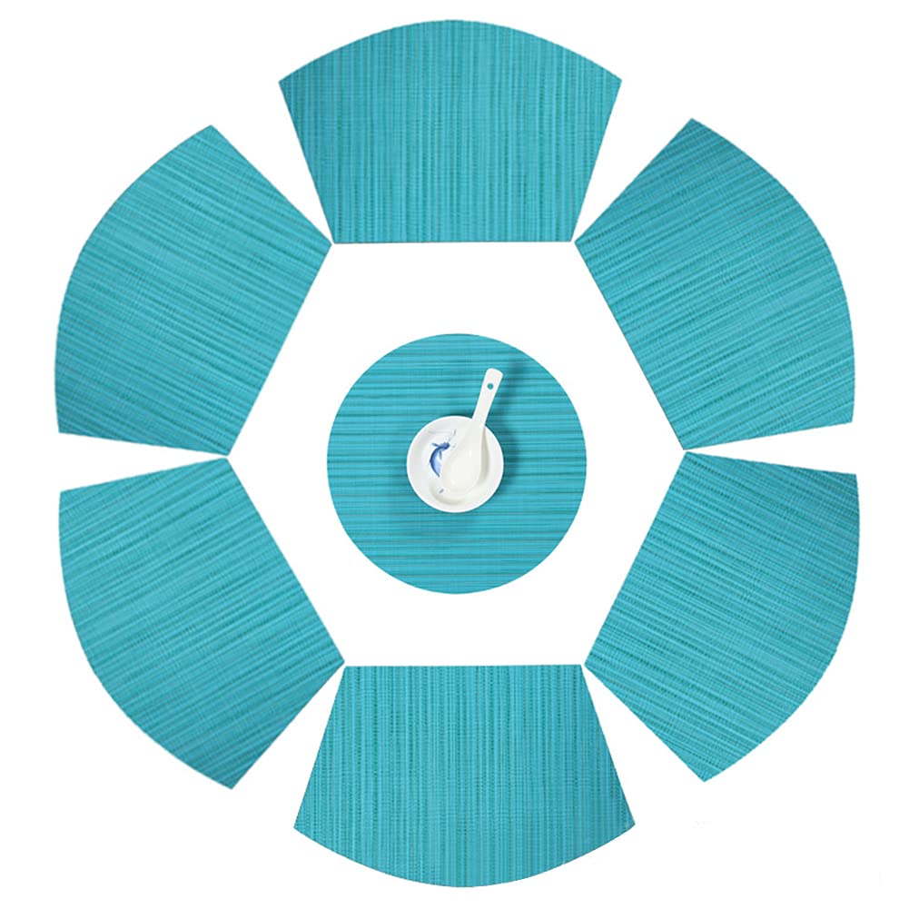 SvaTao Round Table Placemats Wedge Shaped Place Mat with Centerpiece Round Mat Table Mats Washable, Set of 7 Placemats for Dining Table(Blue)