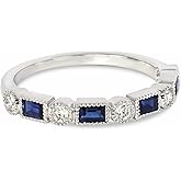 KOKAV 14K White Gold Genuine Sapphire 1/2 Ct, Natural Diamonds Band Ring. Size 7