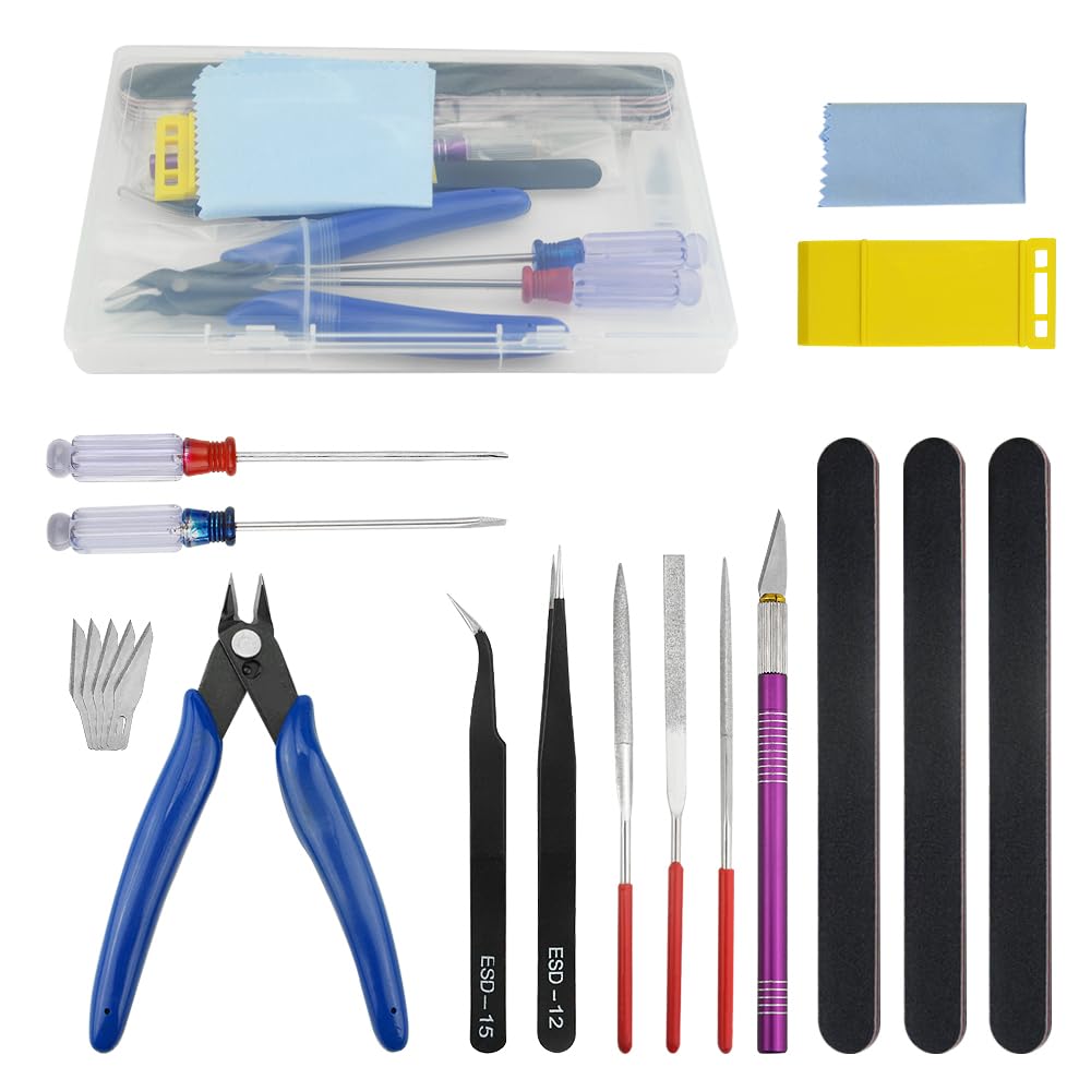 BGTXINGI 19PCS Modeler Basic Tools Craft Set Gundam Model Tools Kit with Plastic Box for Model Assemble Car Hobby Model Building Repairing and Fixing DIY Craft kit