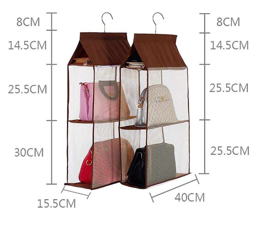 ixaer Detachable Hanging Handbag Organizer Purse Bag Collection Storage Holder Wardrobe Closet Hatstand 4 Compartment (Brown)