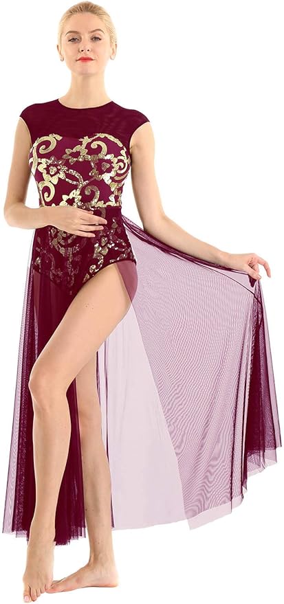 Iiniim Damen Ballettkleid Mit Pailletten - Elegantes Tanzkleid Mit Asymmetrischem Rock