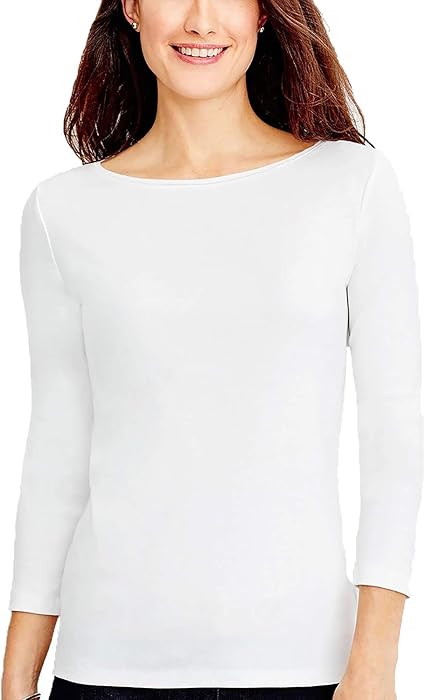 Amazon レディース 7分袖 ボートネックシャツ カジュアル 七分丈 バトートップス プレーンベーシックtシャツ Us サイズ Large Tシャツ カットソー 通販