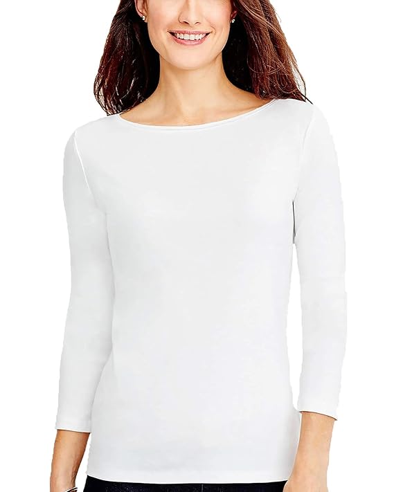 Buy Womens 3/4 Sleeve Boat Neck Shirts Casual Three Quarter Bateau Tops ...