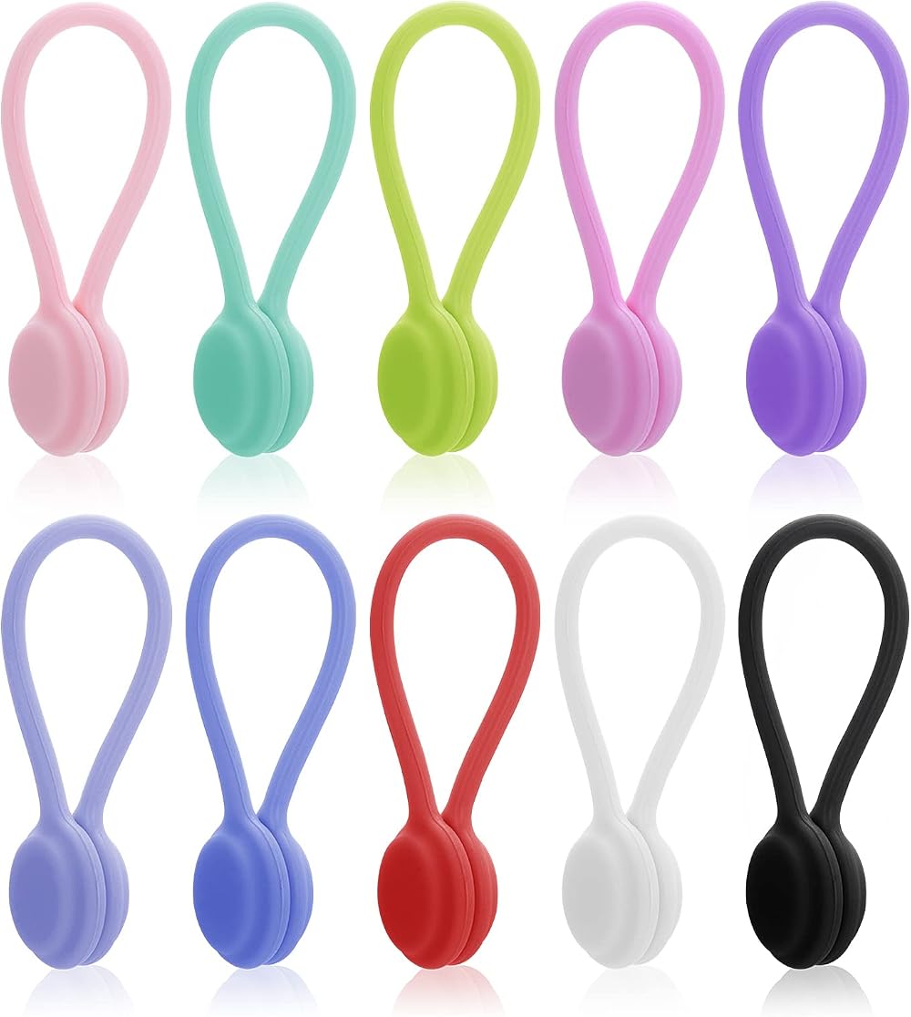 Lusofie 10 pcs Magnetic Silicone Cable Ties Cord Organizer USB Manager