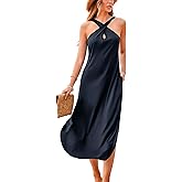 CUPSHE Women Casual Summer Dresses Knit Sundress Halter Sleeveless Cutout Slit Long Beach Vacation Pocket Maxi Cover Up Dress