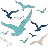 Zzbakress 11 Pcs Wooden Seagull Wall Decor Nautical Coastal Beach Wall Art Vintage Ornaments Unique Sea Birds Wall Sculpture for Home Bathroom Living Room Bedroom (Minimalist)