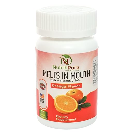 Chewable Iron 18 mg with Vitamin C 30 mg Supplement Tablet in Orange Flavor 90 Count