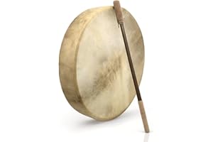 GMP Traditional Frame Drum/Bodhran with Handle, Natural Goatskin Head, Comes with Wood and Leather Mallet (15" Round)