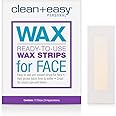 Clean + Easy Pre-Waxed Facial Wax Strips – Ready-to-Use Hair Removal Wax Strips for Face, Upper Lip & Brows, 12 Count