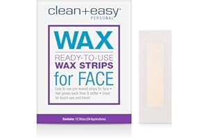 Clean + Easy Wax Strips for Face – Ready-to-Use Hair Removal Strips, Pre-Waxed, Easy to Use, Removes Fine & Coarse Facial Hair, 12 ct