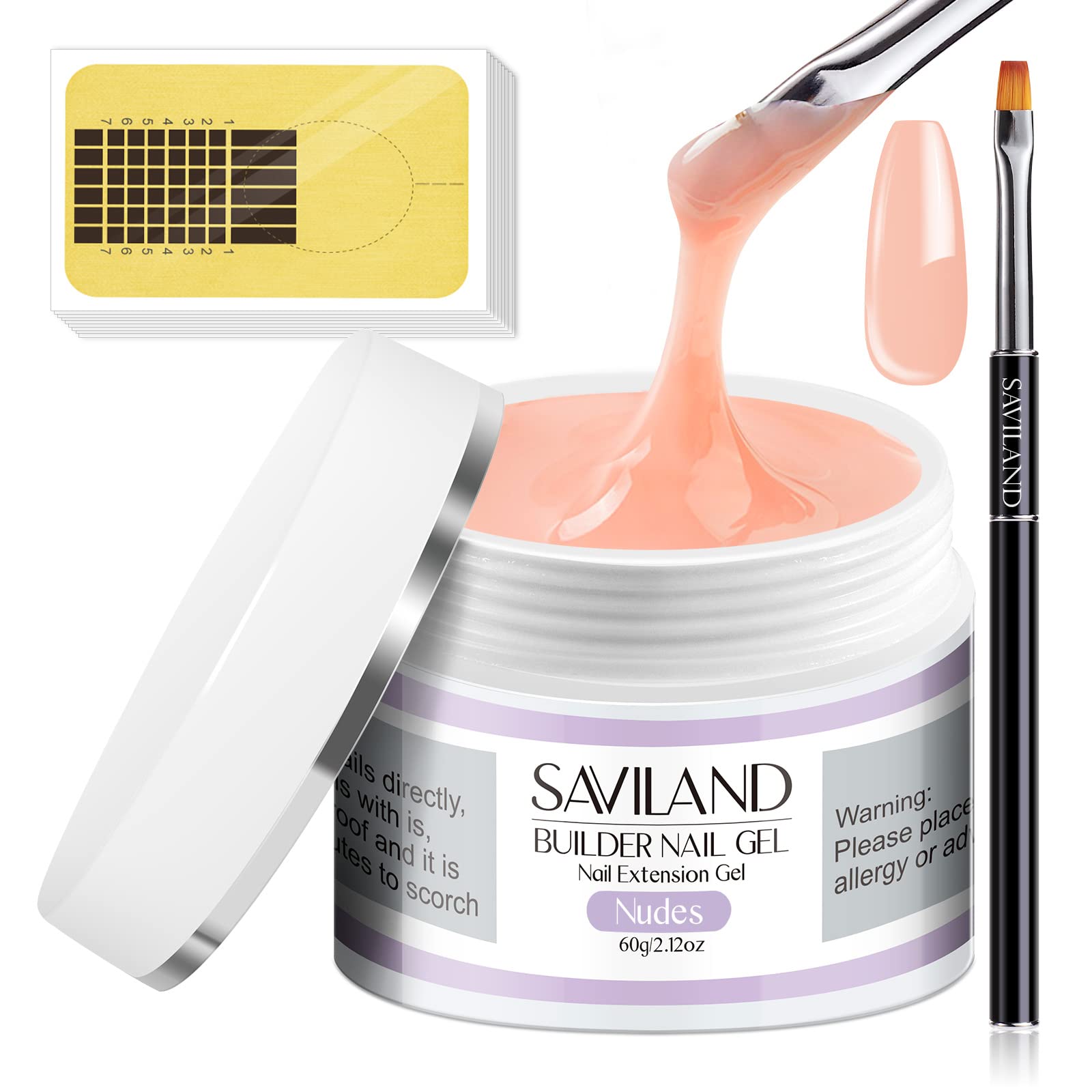 Saviland Builder Nail Gel Kit – 2.1oz Nudes Nail Extension Gel for Nail Repair & Strengthen U V Hard Gel for Nails with Gel Nail Brush 100PCS Nail Forms Manicure Tools Kit Nail Supplies for Nail Salon