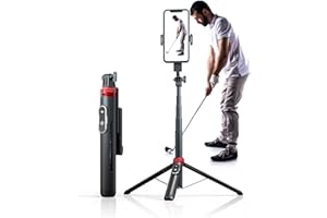 EUG-PRODUCTS 62" Phone Tripod & Selfie Stick for Golf Training, Extendable Cell Phone Tripod Stand with Wireless Remote and Phone Holder, Golf Training Aid - Compatible with iPhone Android iPhone