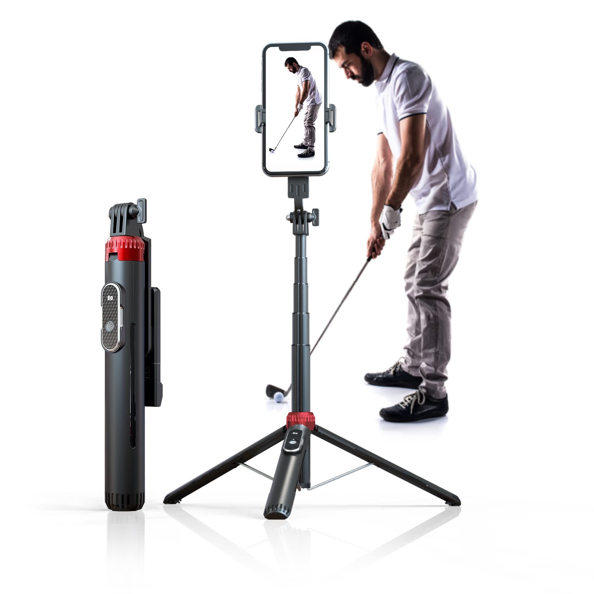 EUG-PRODUCTS 62" Phone Tripod & Selfie Stick for Golf Training, Extendable Cell Phone Tripod Stand with Wireless Remote and Phone Holder, Golf Training Aid - Compatible with iPhone Android iPhone