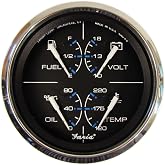 Faria 33751 Chesapeake Stainless Steel Multifunction Fuel Level/Oil PSI (80 PSI)/Water Temp (100-250&deg;F)/Voltmeter (10-16 VDC) - 4", Black