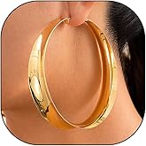Gold Chunky Extra Large Hoop Earrings for Women,Simple Exaggerated Big Thick Hoop Earrings for Party,Minimalist Polished Statement Ear Jewelry Gift