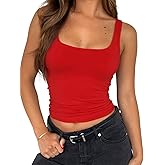 ForeFair Women's Sleeveless Square Neck Tank Top Double Layer Basic Crop Tops Summer Fitness Workout Casual Tops