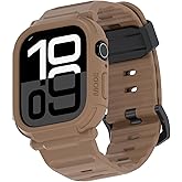 elkson Bands Case for Apple Watch Series 11 10 46mm for Men, Rugged Heavy Duty Bumper Tactical Strap Quattro Pro 2.0 Series for iWatch, Military Grade Durable Protective Cover, Shockproof, Tan