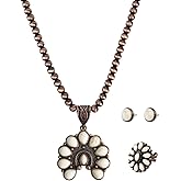 TOPACC Navajo Pearl Necklace Western Jewelry Set for Women Turquoise Necklace with Earrings Ring Cowgirl Accessory