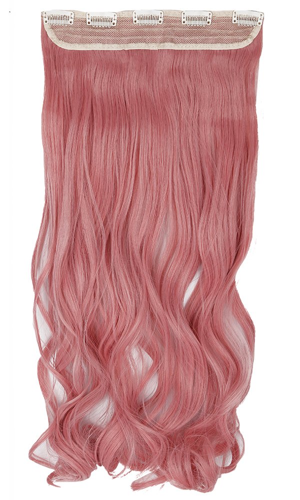 24 Inch One Piece 3/4 Clip in Hair Extensions Curly Silky Hairpieces Wavy Heat Resistant - Ash Pink(Length:60cm,Weight:120g) — image 1