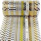 Crafty Rabbit Skinny Washi Tape - Set of 14 Rolls - 459 Feet Total - Silver and Gold